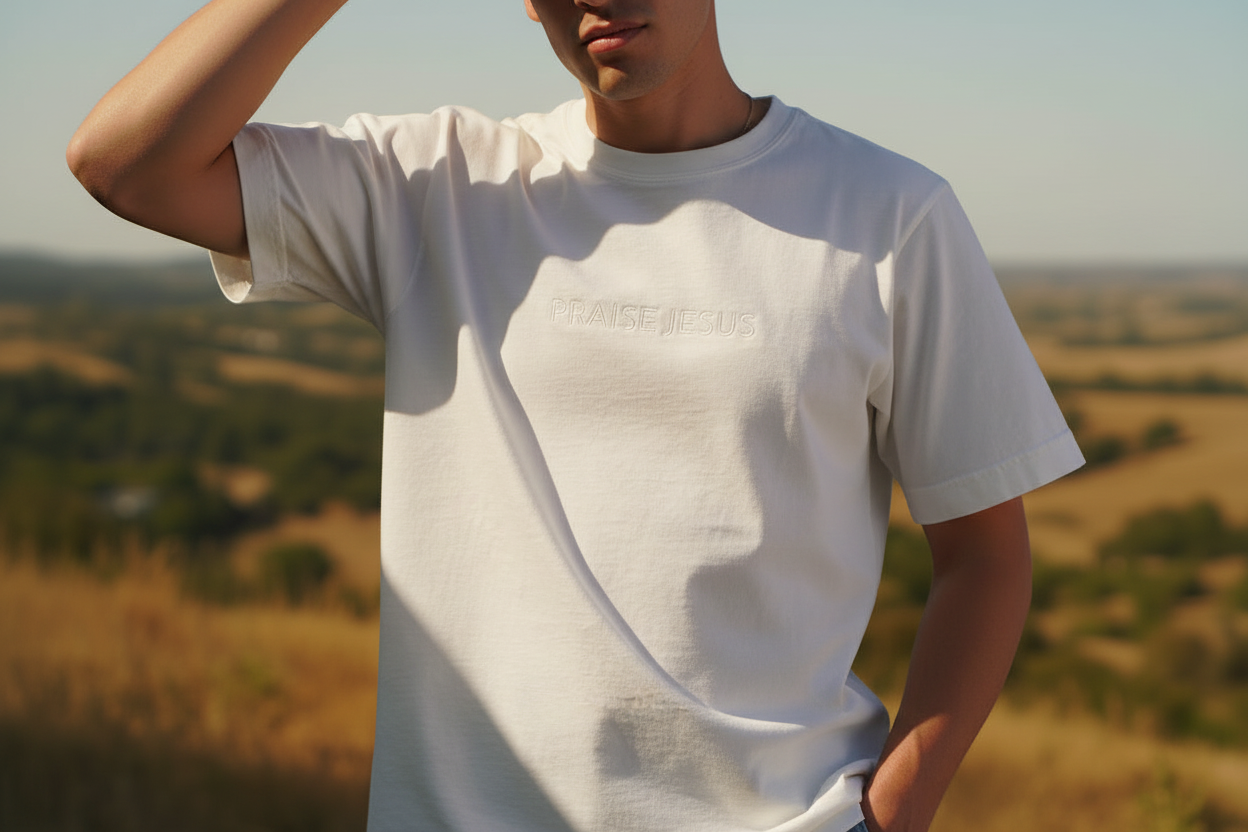 PRAISE JESUS SIGNATURE EMBROIDERED TEE