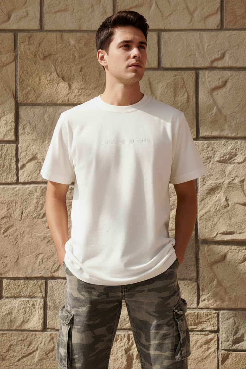 PRAISE JESUS SIGNATURE EMBROIDERED TEE